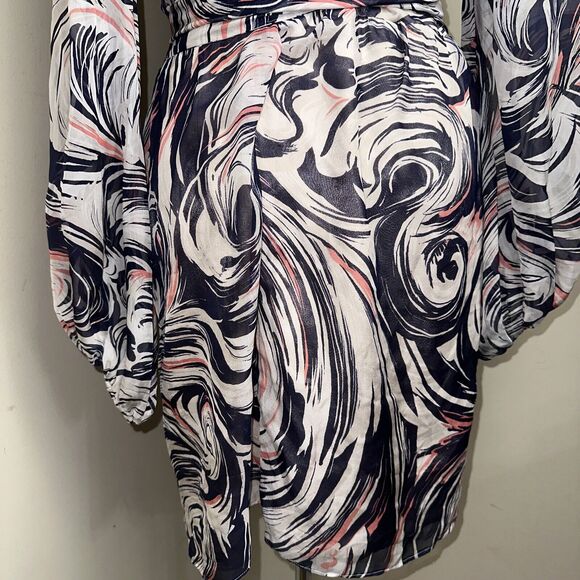 Laundry by Shelli Segal Dress Silk Mod Ikat Wrap Balloon Sleeve Mini Sz 14 EUC - Picture 8 of 12